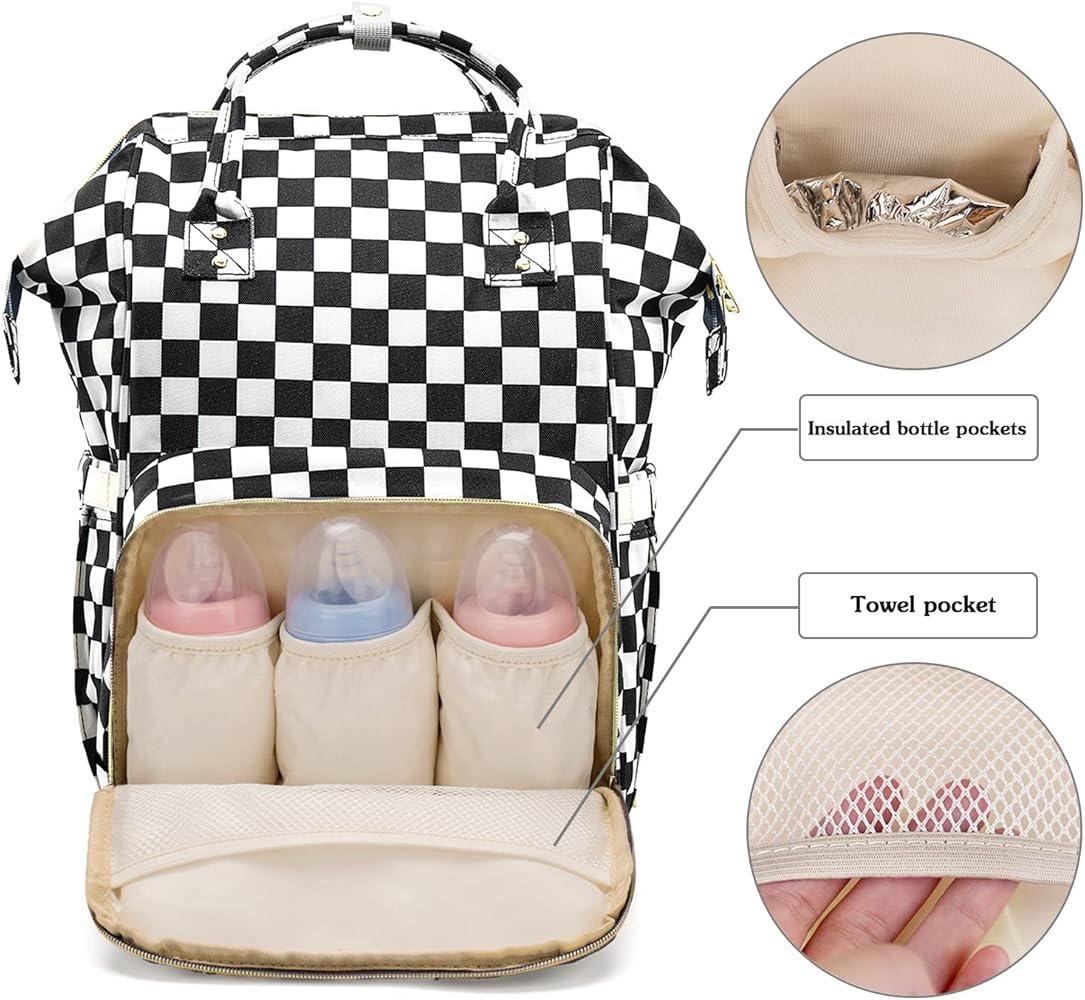 新品 house on the hill Parent Bag Checker Amazon.com: MCWTH Checkered Diaper Bag Backpack Set for Baby Girls